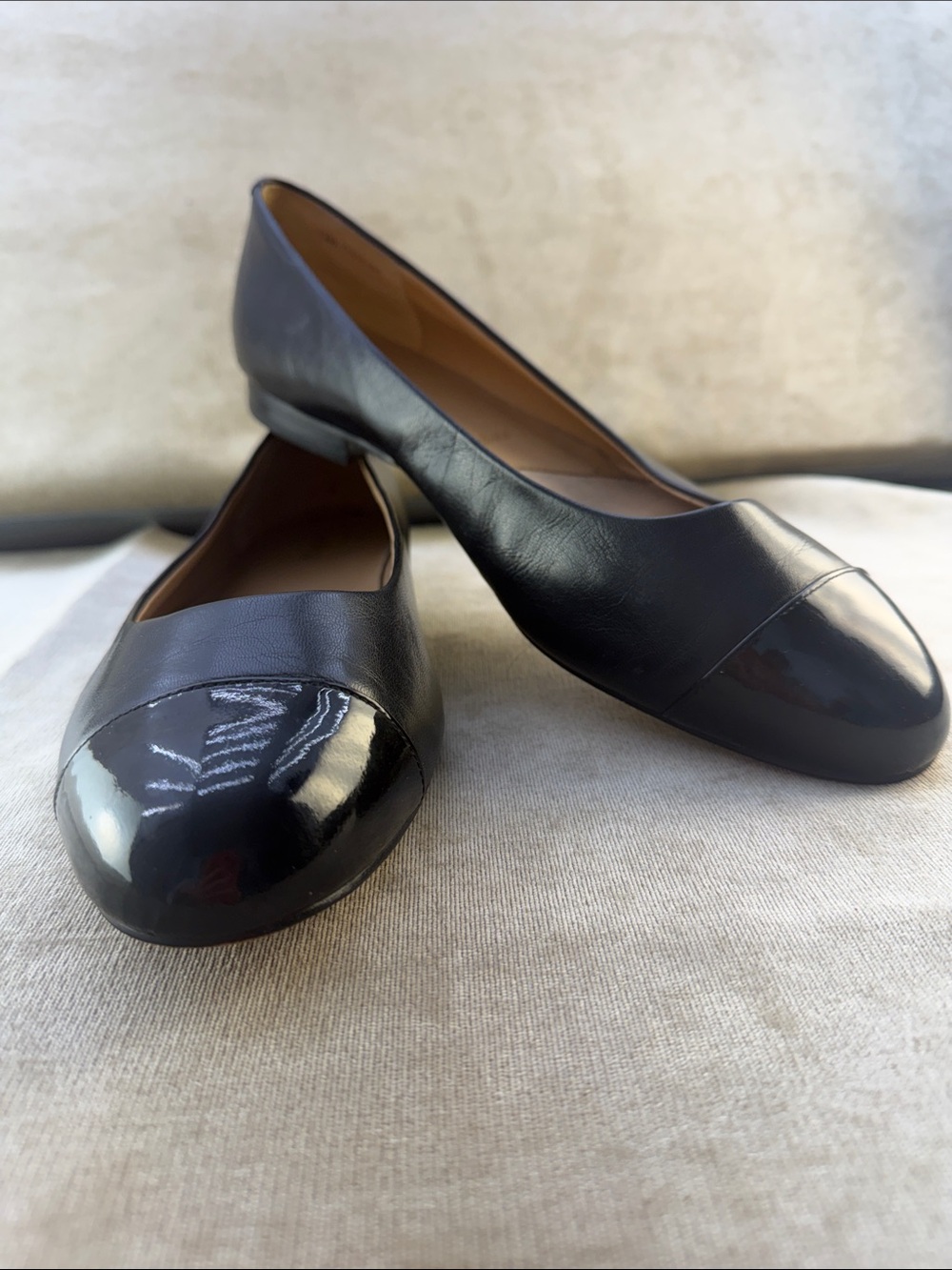 Classic Black Leather Cap-Toe Ballet Flats